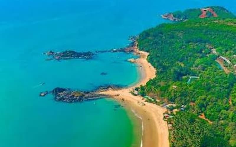 Om Beach Gokarna Aerial Panoramic View of Turquoise Arabian Coastline